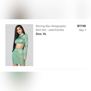 Fashion Nova Shining Star Holographic 🌟 Skirt Set-Jade/Combo
